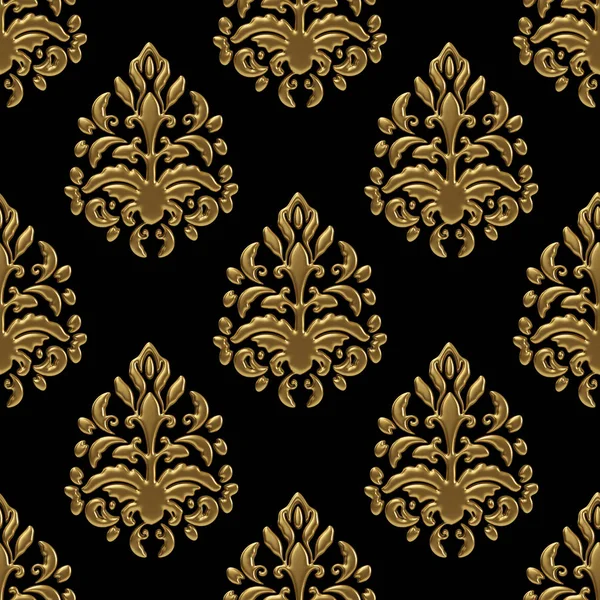 Gold Luxury Vintage Flower Seamless Background Golden Casting Ornament Rendering — Stock Photo, Image