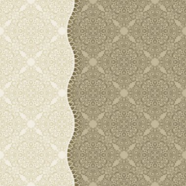 Çiçek antika arka plan açık ve koyu bölümünde dikey ayırıcı ile. Retro süsleme bej zemin.