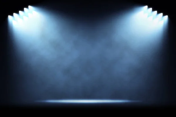 一排侧面聚光灯照亮空的舞台背景 光栅图解闪电模板 — 图库照片