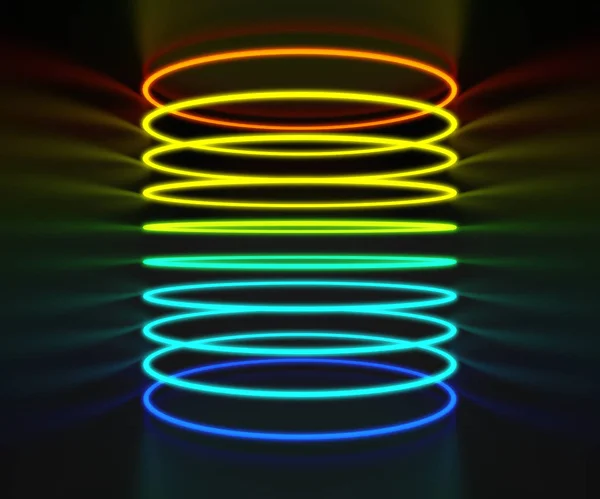 Světlé Barevné Neonové Světlo Kroužky Temné Místnosti Noční Strana Pozadí — Stock fotografie