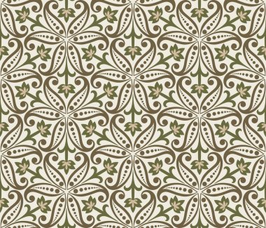 Sorunsuz bej ve yeşil çiçek duvar kağıdı vektör arka plan. Dikişsiz retro desen.
