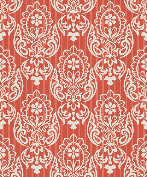 Sömlös Röda Och Vita Blommiga Tapeter Vector Bakgrund Vintage Damast — Stock vektor