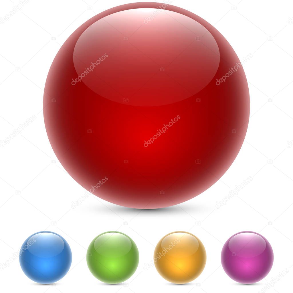 Red glossy sphere isolated on white. Vector.