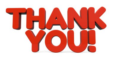 Red letters Thank you message isolated on white background. 3D rendering.