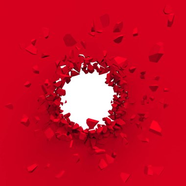 Kırmızı duvar beyaz kopya alanı ile kırık. 3D render.