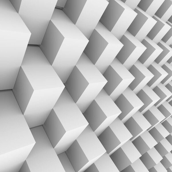 White rotated 3D blocks wall perspective background. 3D rendering.