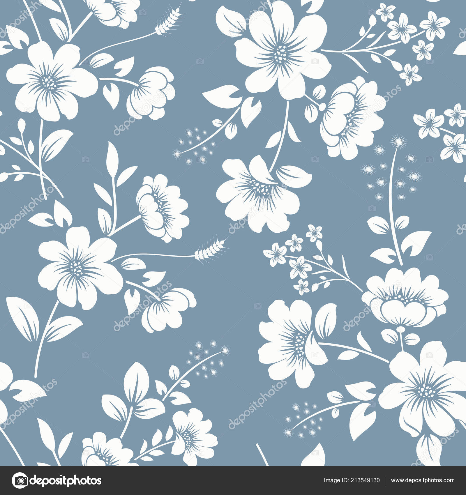 Seamless Gray Blue White Floral Vector Background Wallpaper