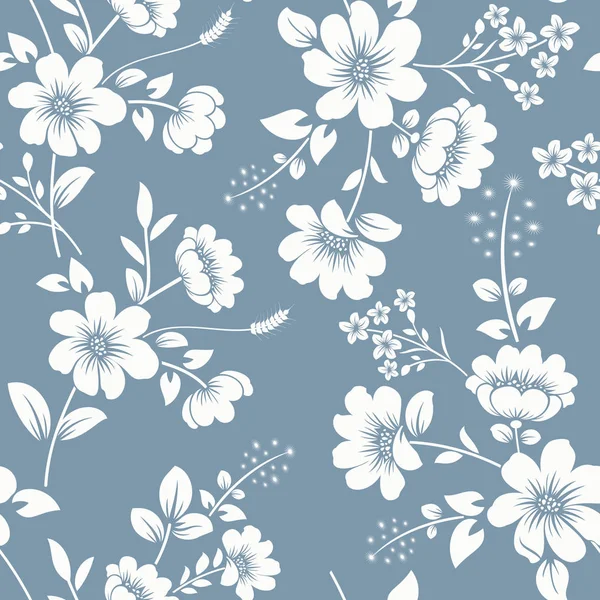 Fondo Vectorial Floral Azul Blanco Gris Sin Costuras Patrón Fondo — Vector de stock