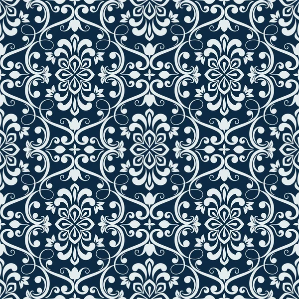 Weiße Und Dunkelblaue Nahtlose Florale Tapetenmuster Vektorvorlage Nahtloses Packpapier Textil — Stockvektor