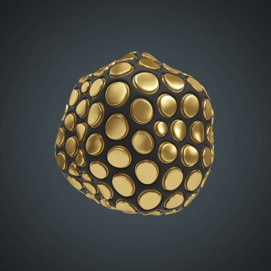 Siyah top altın daire desenli deforme. Arka plan. 3D render.