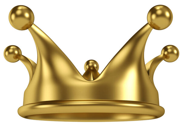 Simple cartoon gold crown isolated on white background. 3D rendering.