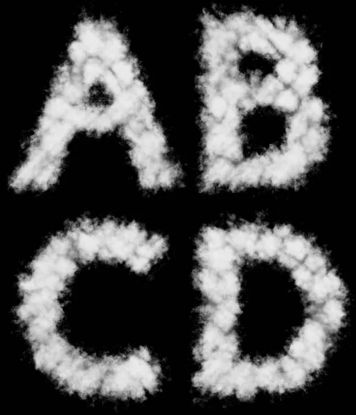Γράμματα Λευκό Σύννεφο Σχήματα Που Απομονώνονται Μαύρο Φόντο Απεικόνιση Εφαρμόζεται — Φωτογραφία Αρχείου