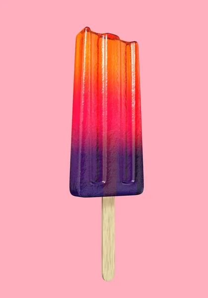 Colorful fruit ice pop on pink background. Summer minimal background. 3D rendering.