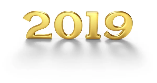 New Year 2019 Gold Figures Shadow Isolated White Background Rendering — Stock Photo, Image