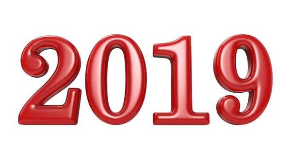 New Year 2019 Red Figures Isolated White Background Rendering — Stock Photo, Image