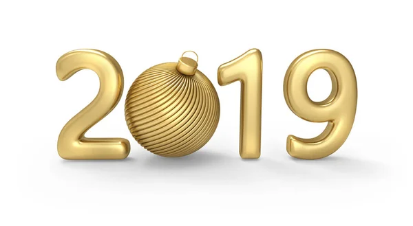 New 2019 Year Gold Figures Christmas Ball Instead Figure Holiday — Stock Photo, Image