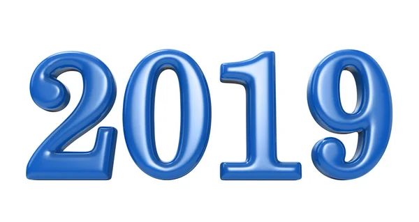 New Year 2019 Blue Figures Isolated White Background Rendering — Stock Photo, Image