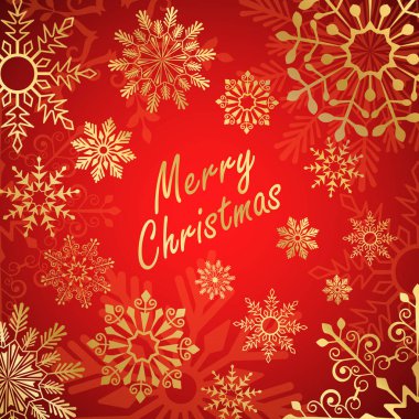 Christmas kırmızı arka plan ile altın kar tanesi. Vektör çizim.