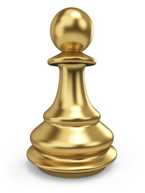 Tek altın satranç izole üzerinde beyaz arka plan rehin. 3D render.