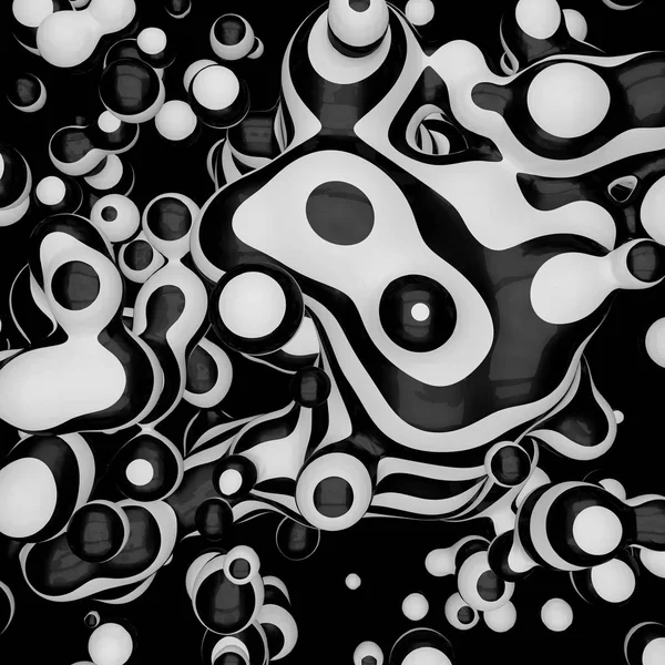 Black White Striped Metaballs Abstract Background Rendering — Stock Photo, Image
