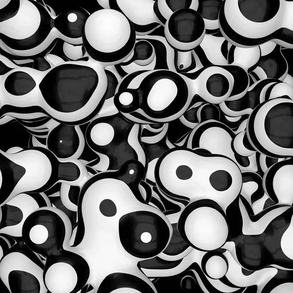 Metaballs Arka Plan Siyah Beyaz Çizgili Render — Stok fotoğraf