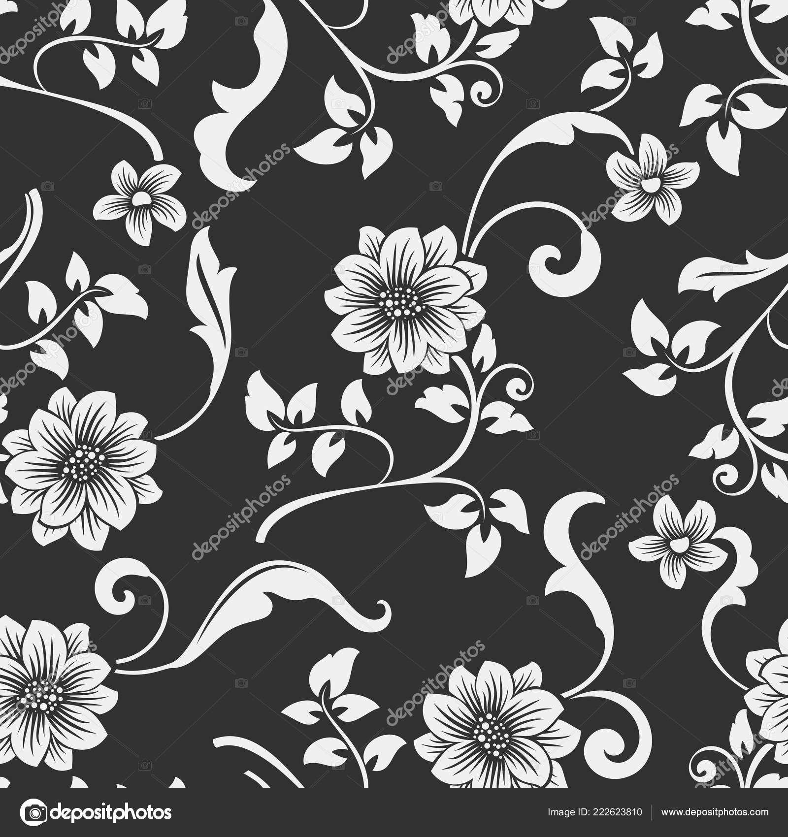Seamless Black White Flower Vector Pattern Seamless Wrapping Paper Textile Vector Image By C Lenapix Vector Stock 222623810