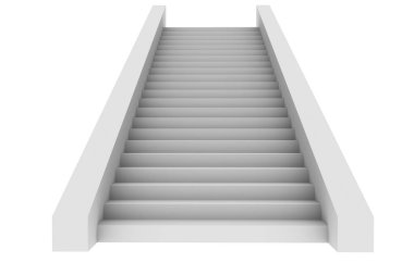 Merdiven önden görünüm izole beyaz arka plan üzerinde beyaz. 3D rendring.