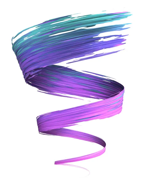 五颜六色的青色 蓝色和紫色的3D 画笔画行程旋涡隔离在白色的背景 五颜六色的欢乐设计 彩色油画弯曲涂装 — 图库照片
