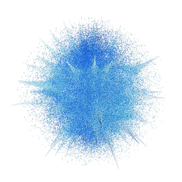 Blå Färgade Partiklar Explosion Isolerad Vit Bakgrund Fryst Rörelse Rendering — Stockfoto
