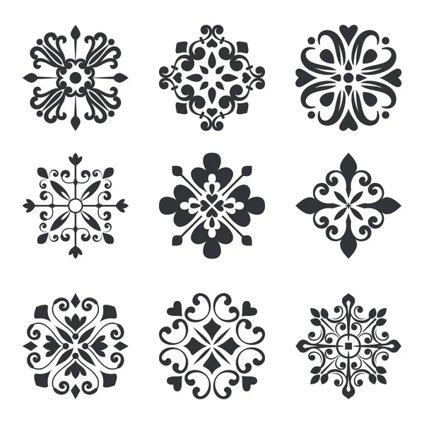 Vintage Decorative Flower Design Elements Set White Background Vector Illustration — Stock Vector