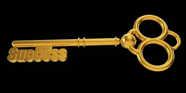 Gold Key Success Concept Isolated Black Background Rendering — Stock Photo, Image