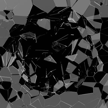 BITS arka plan için uçan cam kırıkları ile parçalanmış cam. 3D render.
