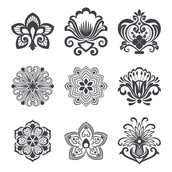 Elementos Diseño Flores Decorativas Vintage Sobre Fondo Blanco Ilustración Vectorial — Archivo Imágenes Vectoriales