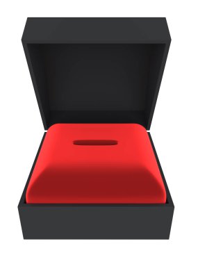 Kırmızı kadife sahibi ile siyah yüzük hediye kutusu. Teklif nişan hediye kapsayıcı. 3D render.