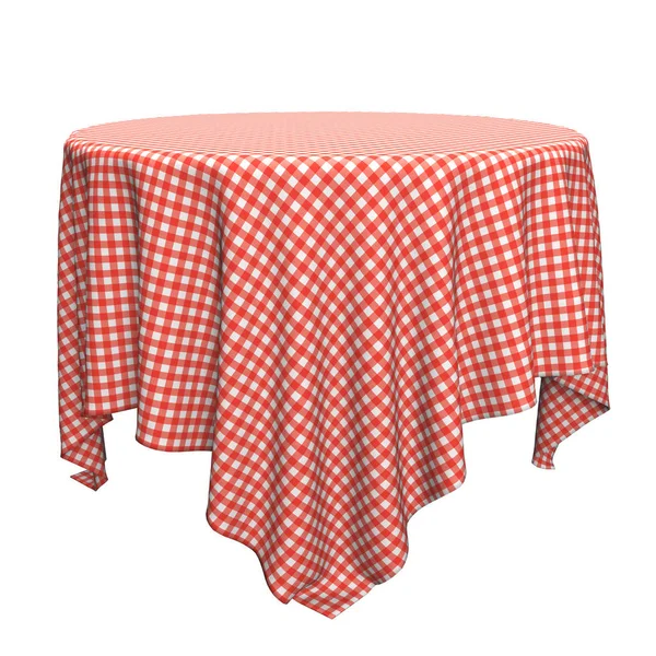 白と赤のラウンド テーブル布は 白い背景で隔離 レンダリング — ストック写真