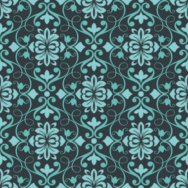 Koyu deniz mavisi sorunsuz çiçek duvar kağıdı desen vektör şablonu. Sorunsuz ambalaj kağıdı, tekstil veya döşeme yazdırma. Vektör çizim.