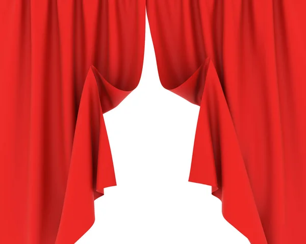 Red curtains half-opened with white background. — Stock Photo, Image