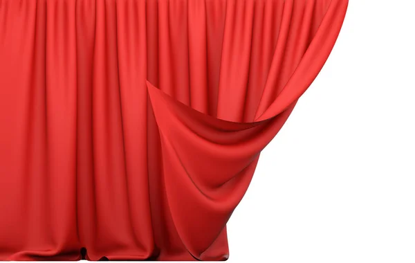 红色窗帘半开，白色背景 — 图库照片