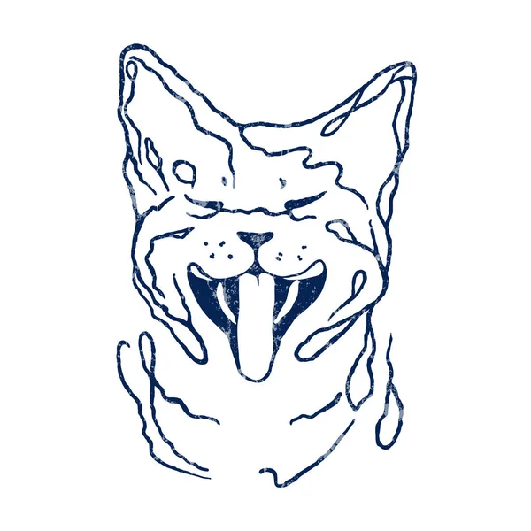 Смішний Кіт Сміється Векторний Малюнок Ілюстрація Простий Дизайн Лінії Біла — стоковий вектор