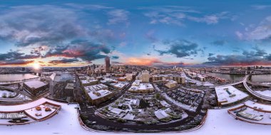 This is a full 360x180 aerial photosphere of Portland snowy morning. clipart