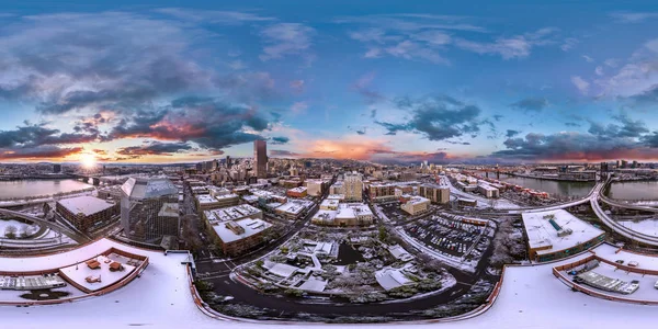 Full 360X180 Aerial Photosphere Portland Snowy Morning — Stock Photo, Image