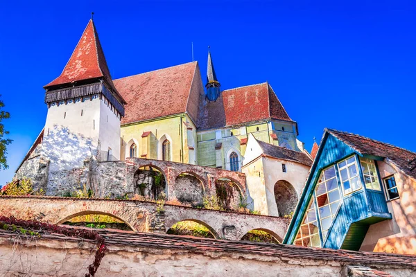 Biertan, Sibiu: Erődített temploma a városban, Erdély, Románia — Stock Fotó