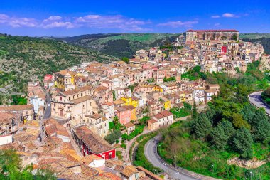 Ragusa, Sicilya adası, İtalya: Ragusa Ibla'nın panoramik manzarası, Sicilya'daki barok kasaba, güney İtalya