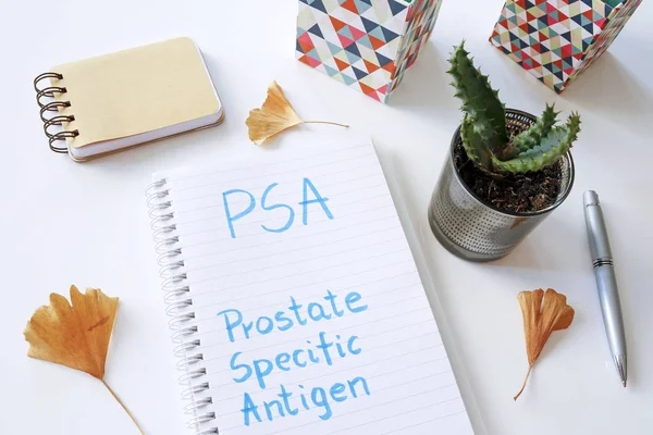 Psa Prostaat Specifiek Antigen Geschreven Notebook Witte Tafel — Stockfoto