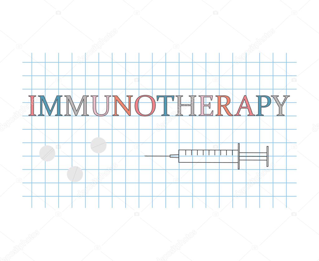 Immunotherapy word on checkered paper sheet- vector illustration