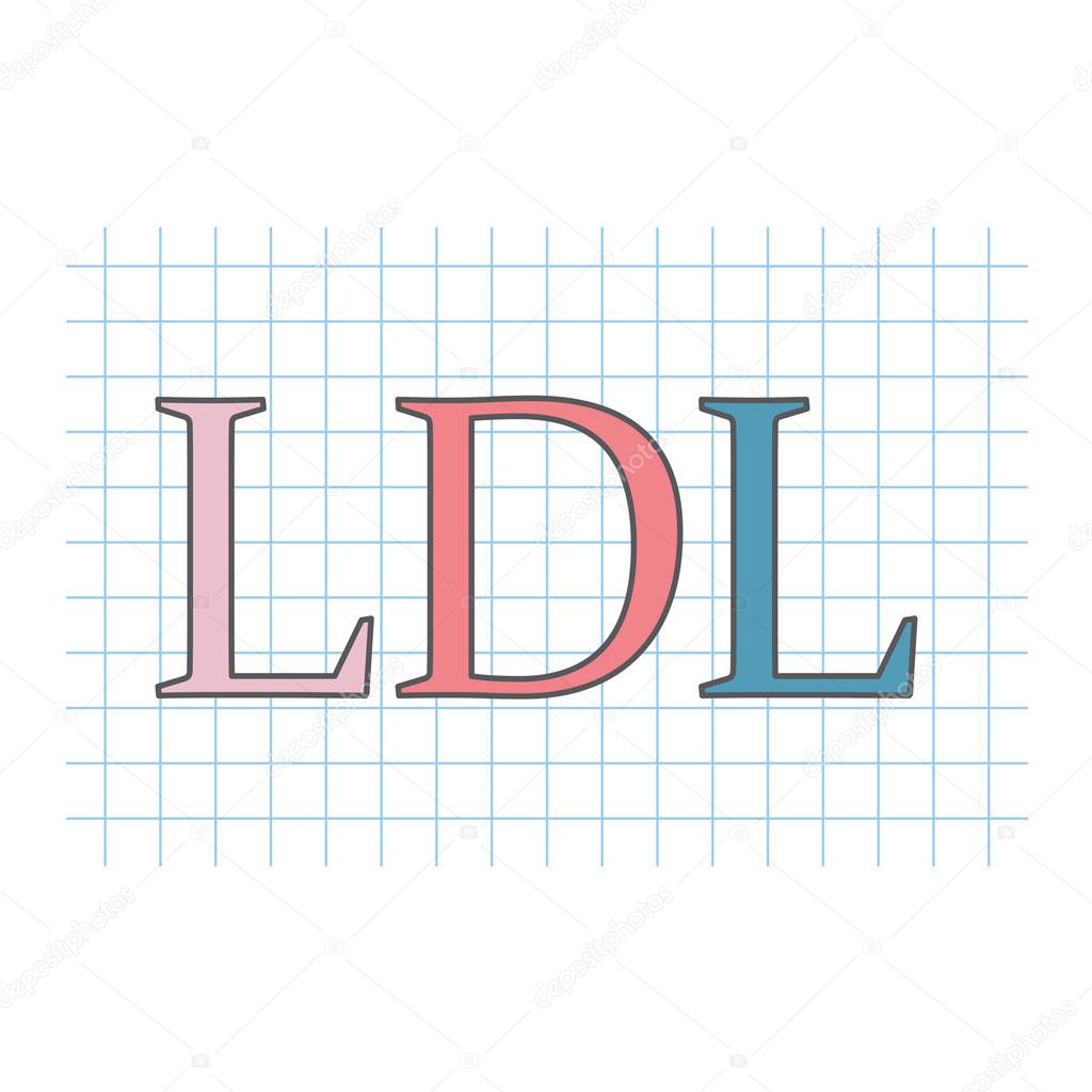 LDL (Low-density lipoprotein) written on checkered paper sheet- vector illustration