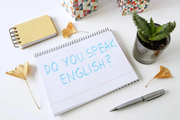 You Speak English Written Notebook White Table — Stock Photo, Image