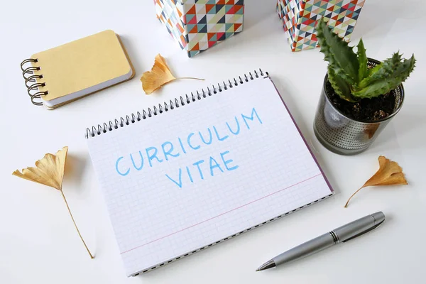 Curriculum Vitae Written Notebook White Table — Stock Photo, Image