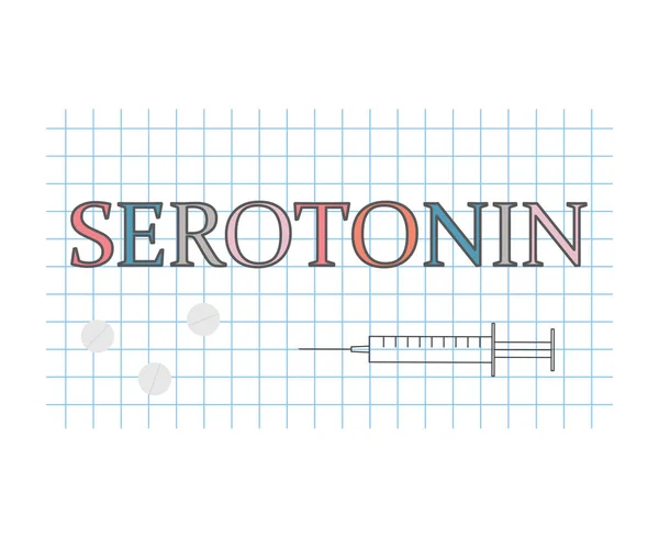 Palabra Serotonina Hoja Papel Cuadros Vector Ilustración — Archivo Imágenes Vectoriales