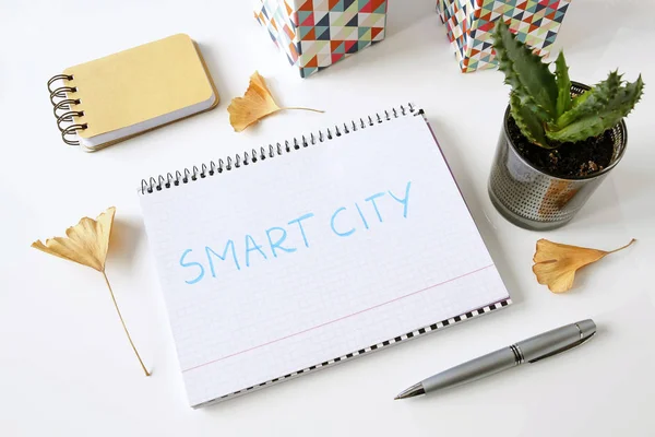 Smart City Written Notebook White Table — Stock Photo, Image